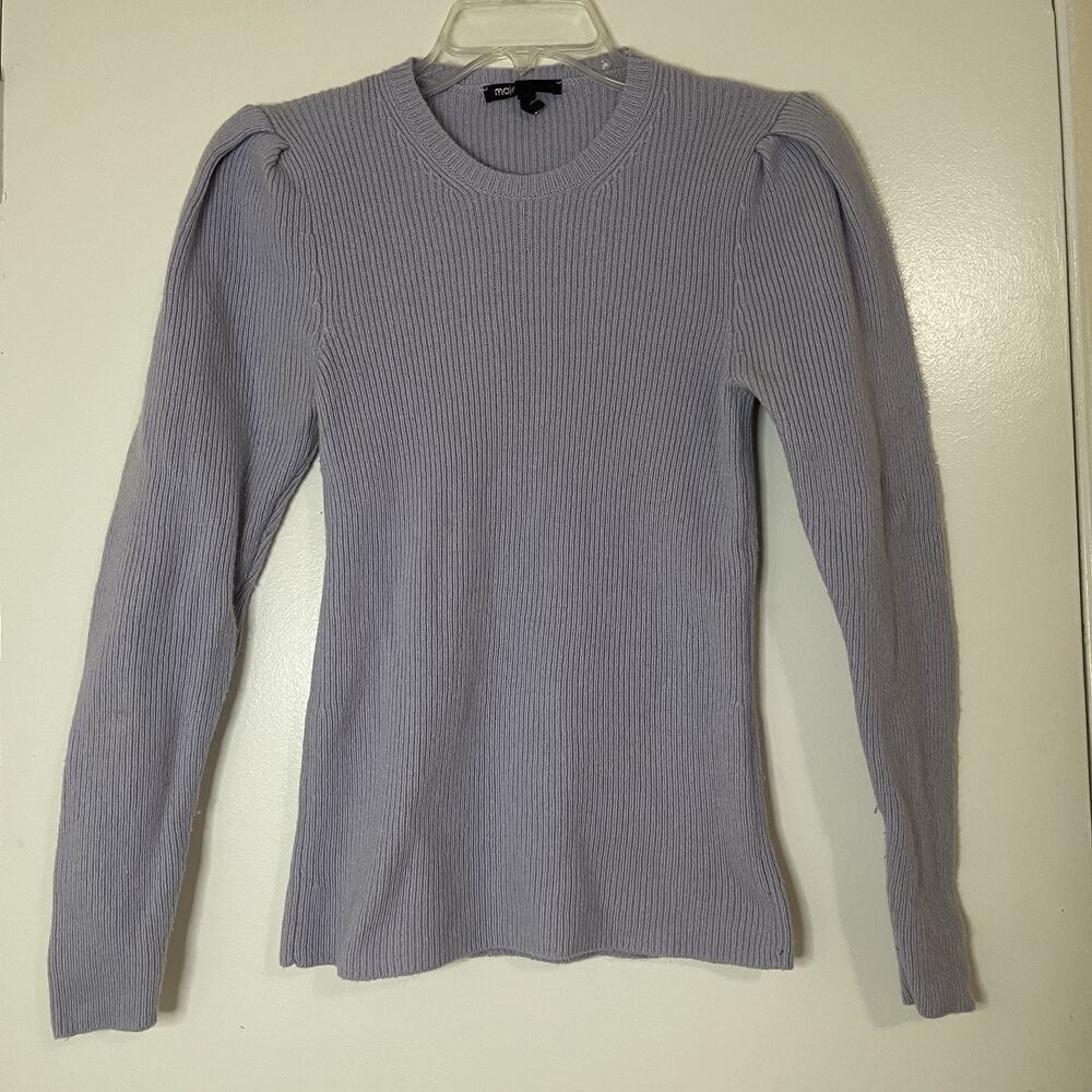 MAJE Purple crew neck puff sleeve ribbed pullover sweater wool size 1 small